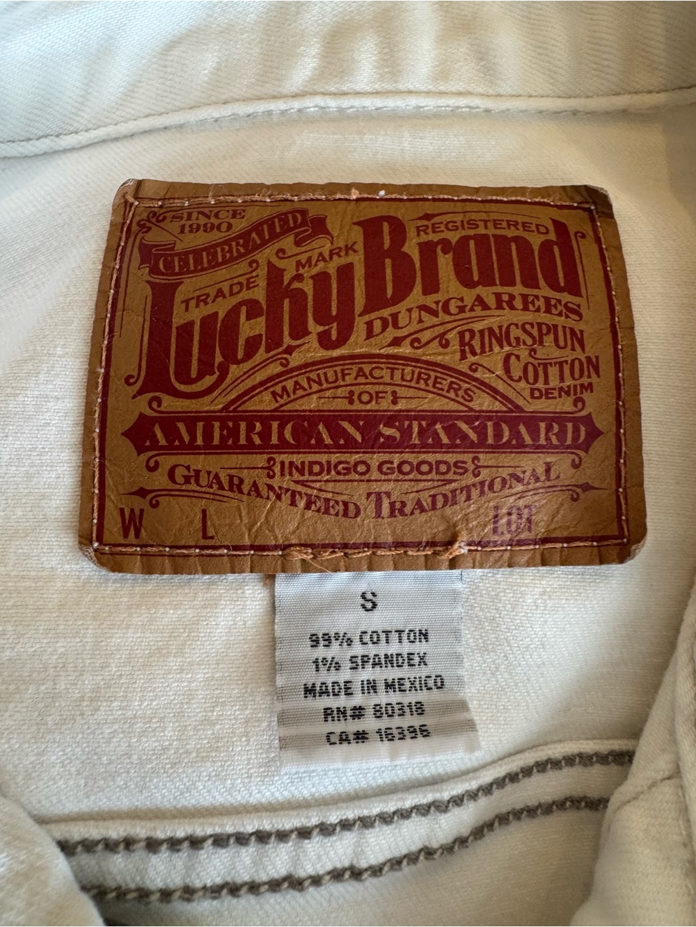 Vintage Lucky Brand Classic White Jean Jacket | Y2K Unisex Trucker Denim Small - Picture 8 of 12
